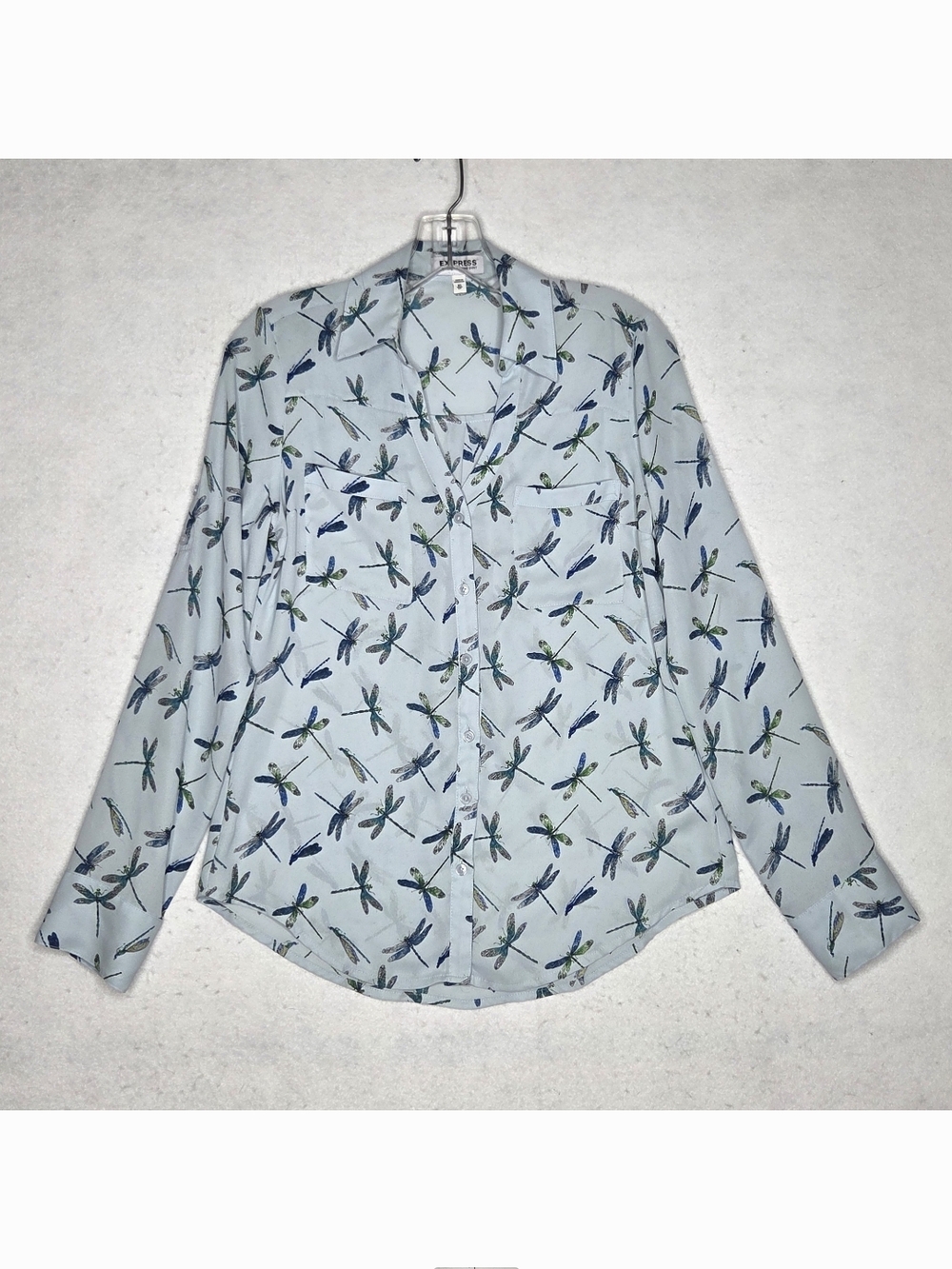 Express Portofino Shirt XS Dragonfly Blue Insect Nature Fairy Whimsigoth Casual